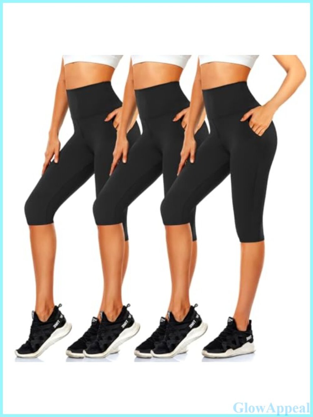 CTHH 3 Pack Capri Pants with Pockets High Waisted Knee Length